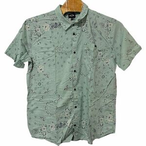 Billabong Light Green Paisley Patterned Short Sleeve Button Up Shirt Mens XXL